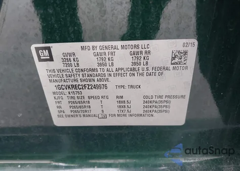 2015 Chevrolet Silverado K1500 Lt from USA, damaged, VIN 1GCVKREC2FZ249976